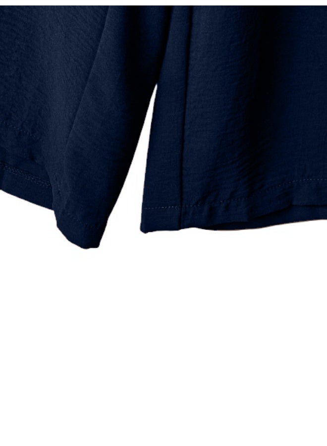 بنطلون نسائي واسع الساقين، بخصر مطاطي ورباط، مقاس حر، مناسب للارتداء اليومي. - Image 4